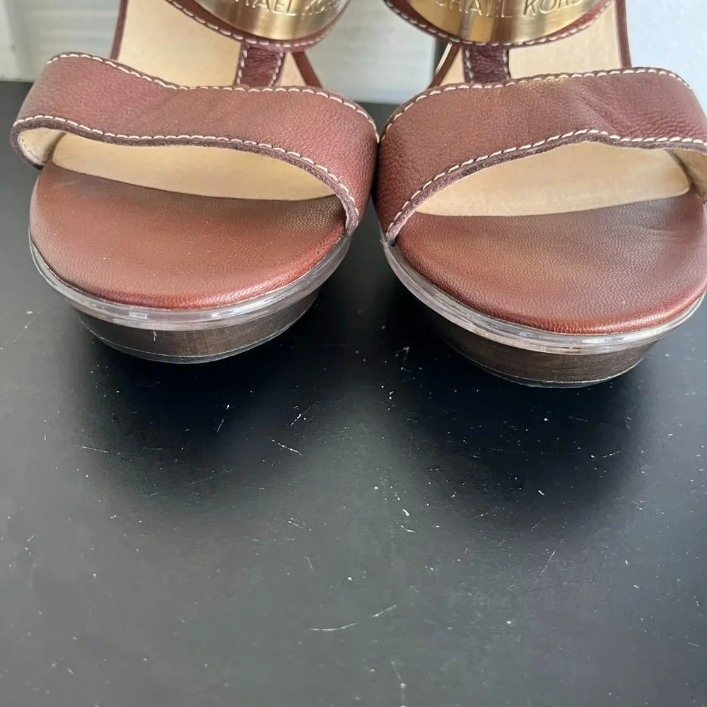 Michael Kors Women's Brown Block Platform Sandals Heels Size 9